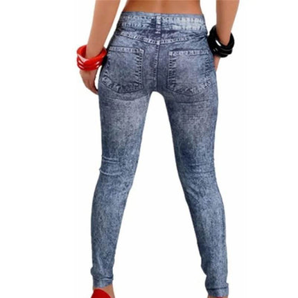 Women Elastic Blue Black Slim Denim Leggings - Leggings - HFSHY - Mad Fly Essentials