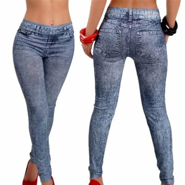 Women Elastic Blue Black Slim Denim Leggings - Leggings - HFSHY - Mad Fly Essentials