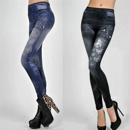 Women Elastic Blue Black Slim Denim Leggings - Leggings - HFSHY - Mad Fly Essentials