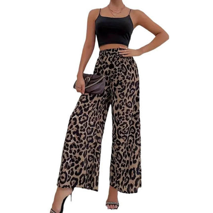 Women Elastic Waist Capris Wide Leopard Harem Pants - Mad Fly Essentials