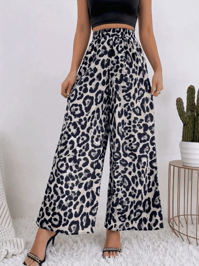 Women Elastic Waist Capris Wide Leopard Harem Pants - Harem Pants - Sfit - Mad Fly Essentials