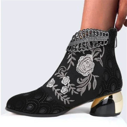 Women Embroidery Floral Western Ankle Boots - Boots - Jaycosin - Mad Fly Essentials