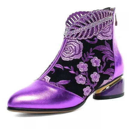 Women Embroidery Floral Western Ankle Boots - Boots - Jaycosin - Mad Fly Essentials