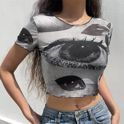 Women Eye Gothic Vintage 90s Crop Top - Crop Top - CIBBAR - Mad Fly Essentials