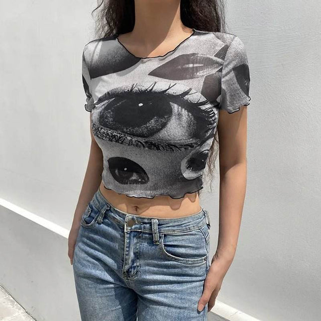 Women Eye Gothic Vintage 90s Crop Top - Crop Top - CIBBAR - Mad Fly Essentials