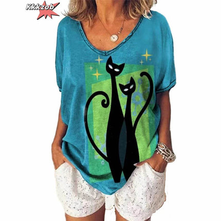 Women Fashion Black Abstract 3D Cat Animal Shirt - Shirt - ANPOETCHY - Mad Fly Essentials