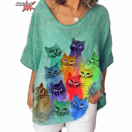 Women Fashion Black Abstract 3D Cat Animal Shirt - Shirt - ANPOETCHY - Mad Fly Essentials