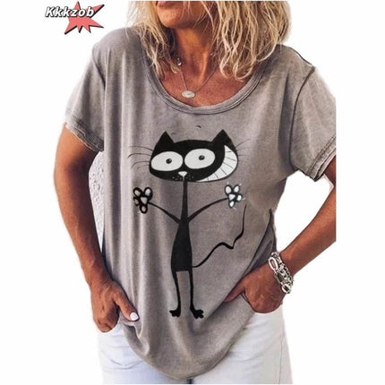 Women Fashion Black Abstract 3D Cat Animal Shirt - Shirt - ANPOETCHY - Mad Fly Essentials