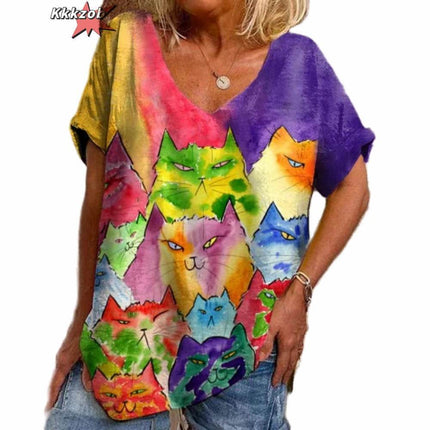 Women Fashion Black Abstract 3D Cat Animal Shirt - Shirt - ANPOETCHY - Mad Fly Essentials