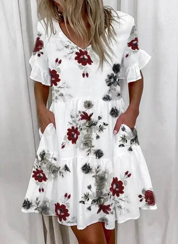 Women Fashion Floral Ruffle Mini Dress - Mini Dress - Veryou - Mad Fly Essentials