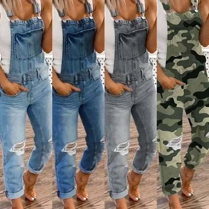 Women Fashion Overalls Ripped Denim Jeans - Jeans - Avalokite - Mad Fly Essentials