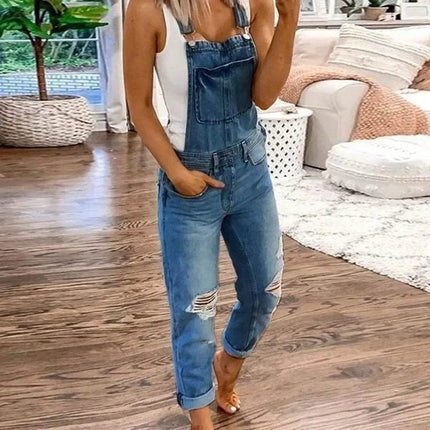 Women Fashion Overalls Ripped Denim Jeans - Jeans - Avalokite - Mad Fly Essentials