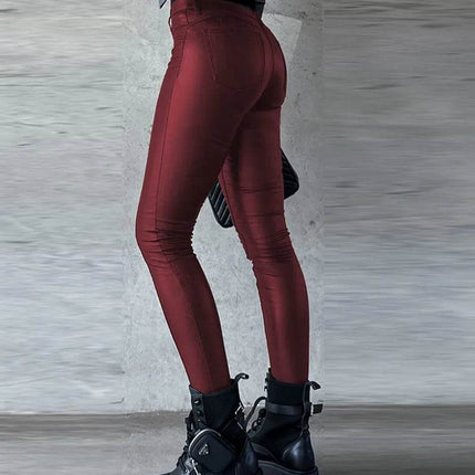 Women Fashion Red Black Leather Casual Cargo Pants - Cargo Pants - FiLiFiTi - Mad Fly Essentials