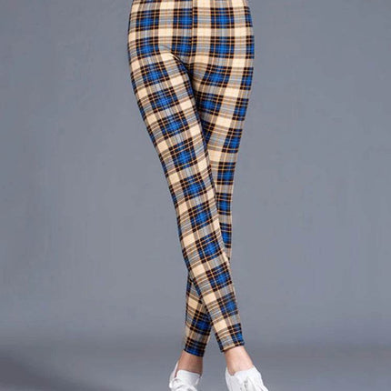 Women Fitness Plaid Elastic Leggings - Mad Fly Essentials