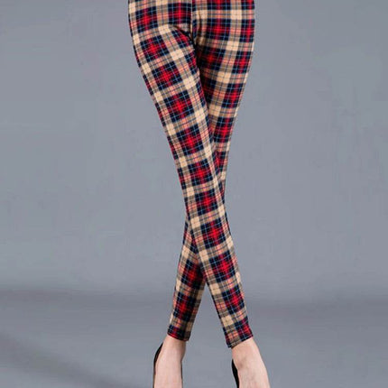 Women Fitness Plaid Elastic Leggings - Mad Fly Essentials