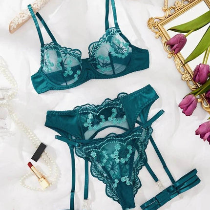 Women Floral Embroidery Intimate Bra Lingerie Set - Lingerie Set - ELLOLACE - Mad Fly Essentials