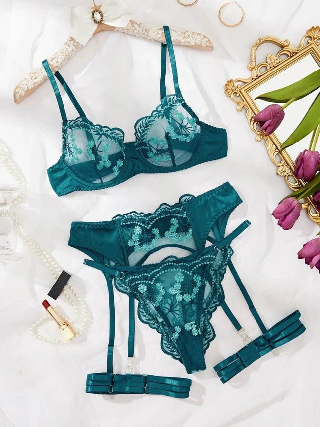 Women Floral Embroidery Intimate Bra Lingerie Set - Lingerie Set - ELLOLACE - Mad Fly Essentials