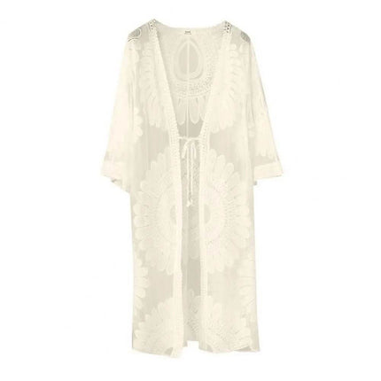 Women Floral Knitted Beach Coverup Cardigan Outerwear - Outerwear - Rose Gal - Mad Fly Essentials