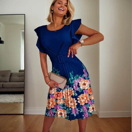 Women Floral Summer Ruffle Office MIDI Dress - Mad Fly Essentials