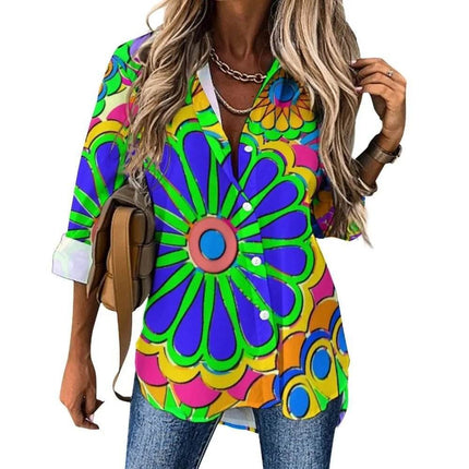 Women Flower Power Casual 3D 70s Blouse - Mad Fly Essentials