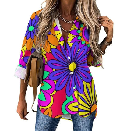 Women Flower Power Casual 3D 70s Shirt - Shirt - LazySorry - Mad Fly Essentials