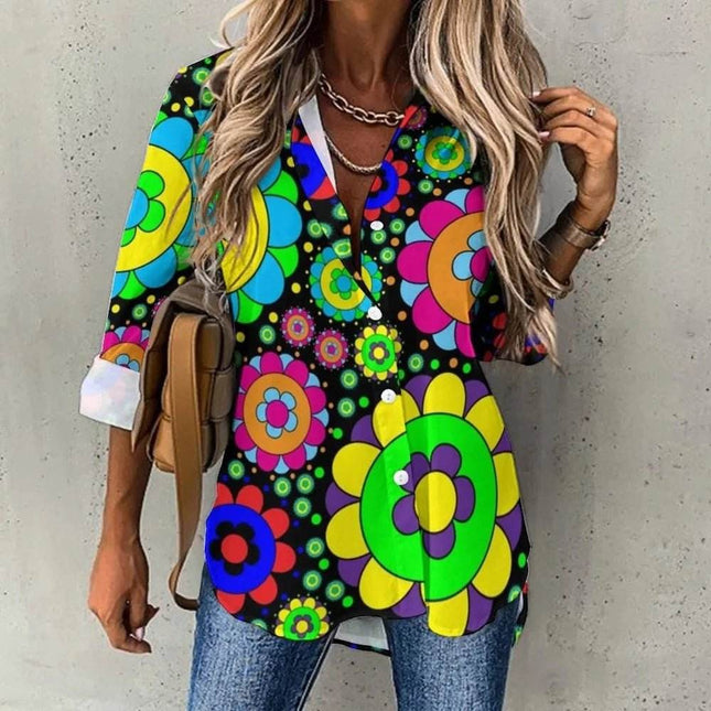 Women Flower Power Casual 3D 70s Blouse - Mad Fly Essentials