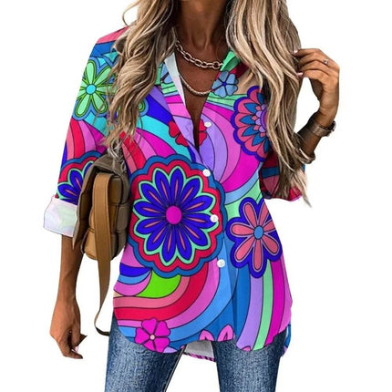 Women Flower Power Casual 3D 70s Blouse - Mad Fly Essentials