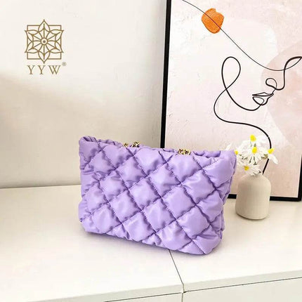 Women Fluffy Down Argyle Chain Handbag - Handbag - MAFIRRY - Mad Fly Essentials