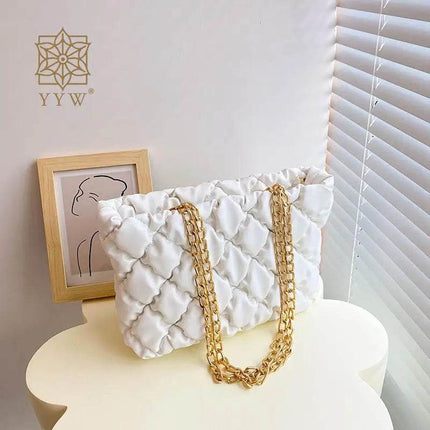 Women Fluffy Down Argyle Chain Handbag - Handbag - MAFIRRY - Mad Fly Essentials