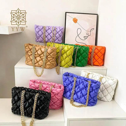 Women Fluffy Down Argyle Chain Handbag - Handbag - MAFIRRY - Mad Fly Essentials