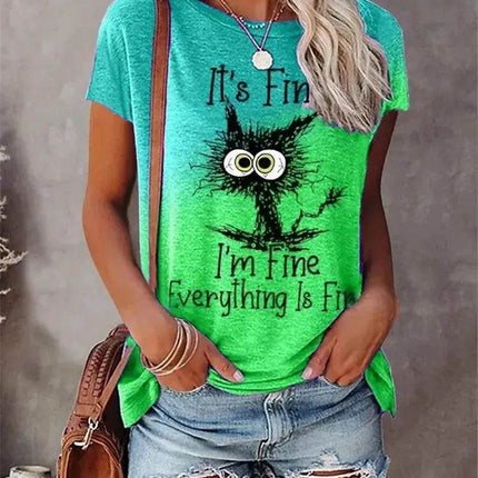 Women Funny "I'm Fine" 3D Cat Animal Shirt - Shirt - Winretro - Mad Fly Essentials