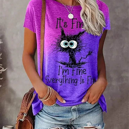 Women Funny "I'm Fine" 3D Cat Animal Shirt - Shirt - Winretro - Mad Fly Essentials