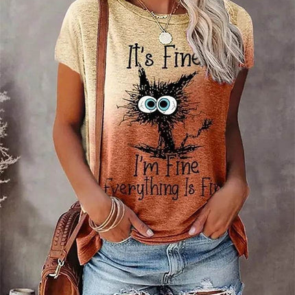 Women Funny "I'm Fine" 3D Cat Animal Shirt - Shirt - Winretro - Mad Fly Essentials