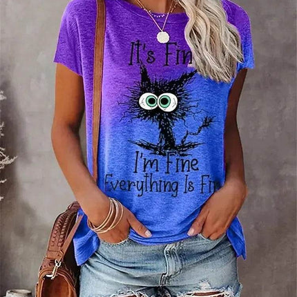 Women Funny "I'm Fine" 3D Cat Animal Shirt - Shirt - Winretro - Mad Fly Essentials