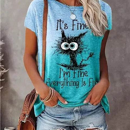 Women Funny "I'm Fine" 3D Cat Animal Shirt - Shirt - Winretro - Mad Fly Essentials