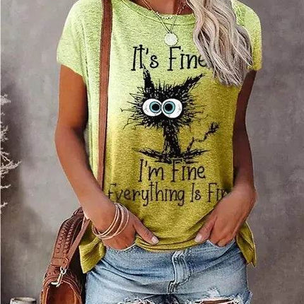 Women Funny "I'm Fine" 3D Cat Animal Shirt - Shirt - Winretro - Mad Fly Essentials