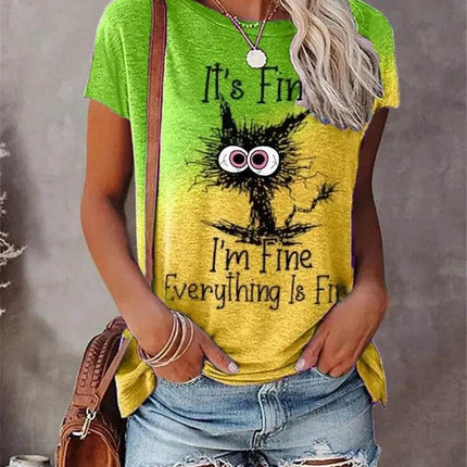 Women Funny "I'm Fine" 3D Cat Animal Shirt - Shirt - Winretro - Mad Fly Essentials