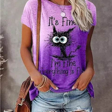 Women Funny "I'm Fine" 3D Cat Animal Shirt - Shirt - Winretro - Mad Fly Essentials