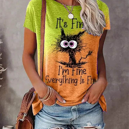 Women Funny "I'm Fine" 3D Cat Animal Shirt - Shirt - Winretro - Mad Fly Essentials