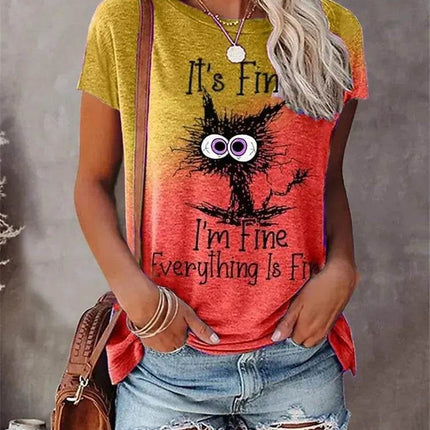 Women Funny "I'm Fine" 3D Cat Animal Shirt - Shirt - Winretro - Mad Fly Essentials
