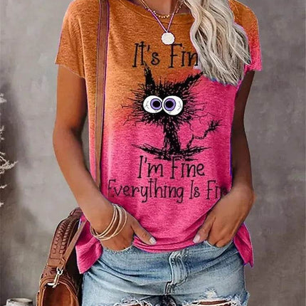 Women Funny "I'm Fine" 3D Cat Animal Shirt - Shirt - Winretro - Mad Fly Essentials
