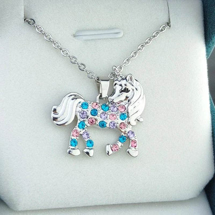 Women Girl Unicorn Animal Crystal Pendant Necklace - Necklace - Konminry - Mad Fly Essentials