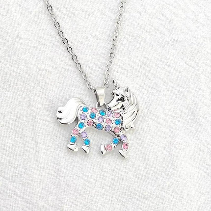 Women Girl Unicorn Animal Crystal Pendant Necklace - Necklace - Konminry - Mad Fly Essentials