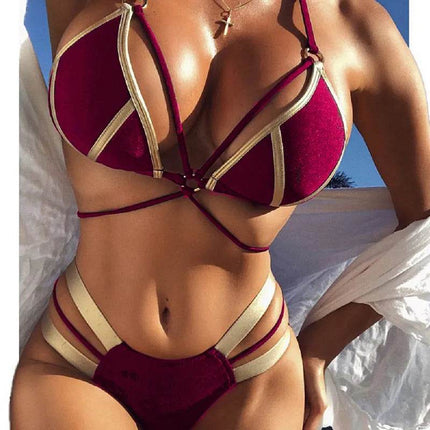 Women Gold Black Brazilian Bikini Set - Bikini Set - RUOTONGSEPT - Mad Fly Essentials