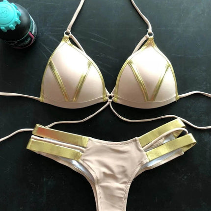 Women Gold Black Brazilian Bikini Set - Bikini Set - RUOTONGSEPT - Mad Fly Essentials