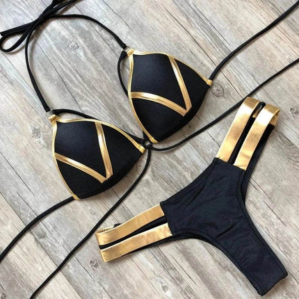 Women Gold Black Brazilian Bikini Set - Bikini Set - RUOTONGSEPT - Mad Fly Essentials
