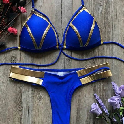 Women Gold Black Brazilian Bikini Set - Bikini Set - RUOTONGSEPT - Mad Fly Essentials