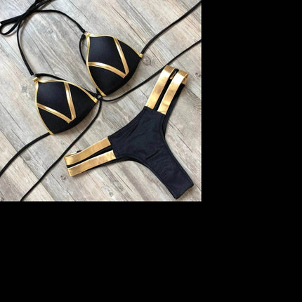 Women Gold Black Brazilian Bikini Set - Bikini Set - RUOTONGSEPT - Mad Fly Essentials
