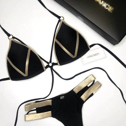Women Gold Black Brazilian Bikini Set - Bikini Set - RUOTONGSEPT - Mad Fly Essentials