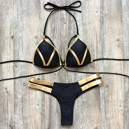 Women Gold Black Brazilian Bikini Set - Bikini Set - RUOTONGSEPT - Mad Fly Essentials